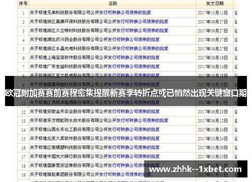 欧冠附加赛赛前赛程密集提醒新赛季转折点或已悄然出现关键窗口期